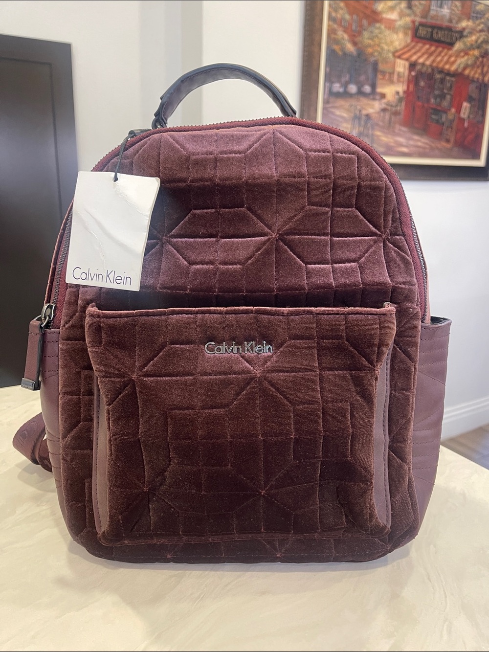 New w/Tags! ✨ 🏷️ Calvin Klein Quilted Velvet Backpack 🎒 - Wine